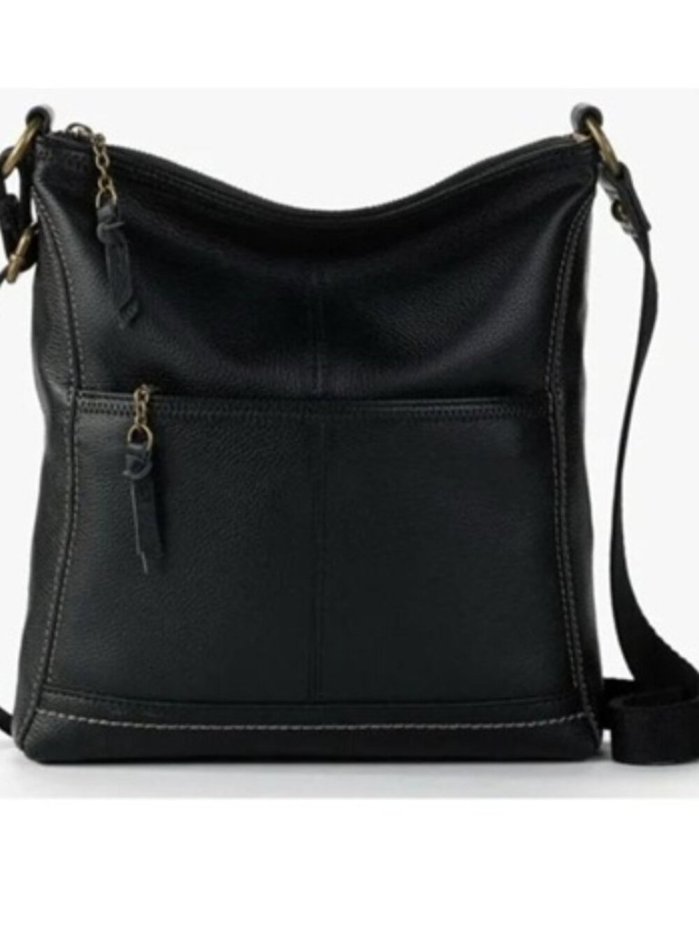 The Sak Iris Crossbody Hobo Bag Black Leather Zip Top Purse Handbag Slouchy Boho